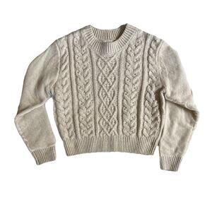 Lush Cable Knit Sweater SZ Small Pearl Detail Cropped Winter Cozy Pullover Top